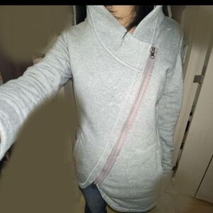 Gray Asymmetrical Zip Women's Sweater